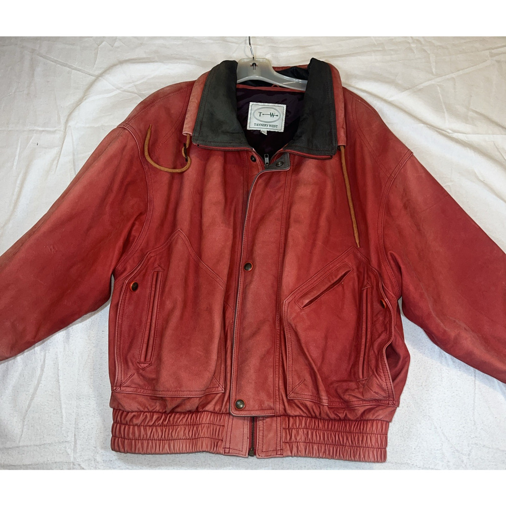Vintage 1980S Tannery West Medium Red Bomber Leather Jacket Men’s